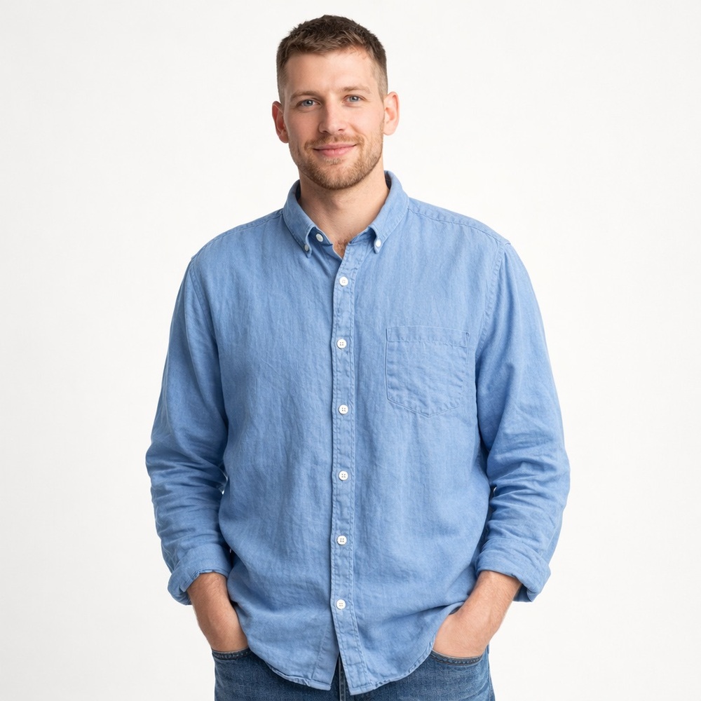 Steven Alan Blue 100%‎ Linen Button Down Shirt XXL Relaxed Summer Coastal